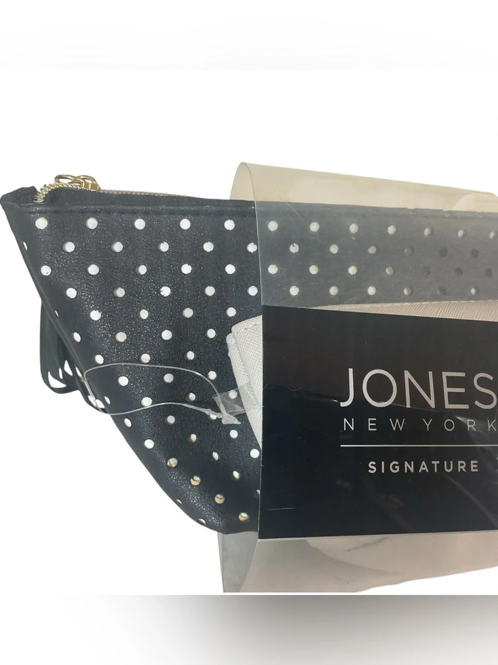 Jones New York Signature 2 Pc Cosmetic Bag Set Black White Polka Dot Beige PVC N
